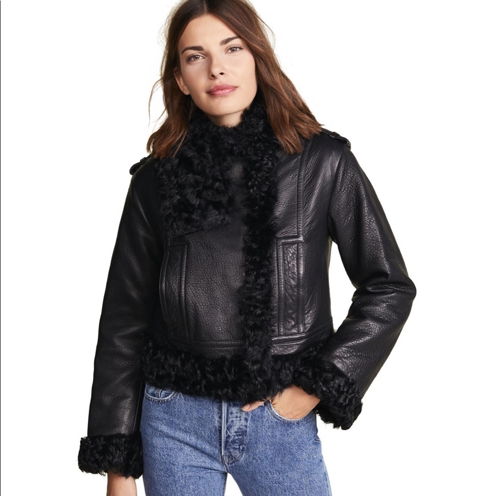 Vince Leather Black Shearling fur Moto Jacket Fall Winter quiet luxury NWT - Picture 5 of 15